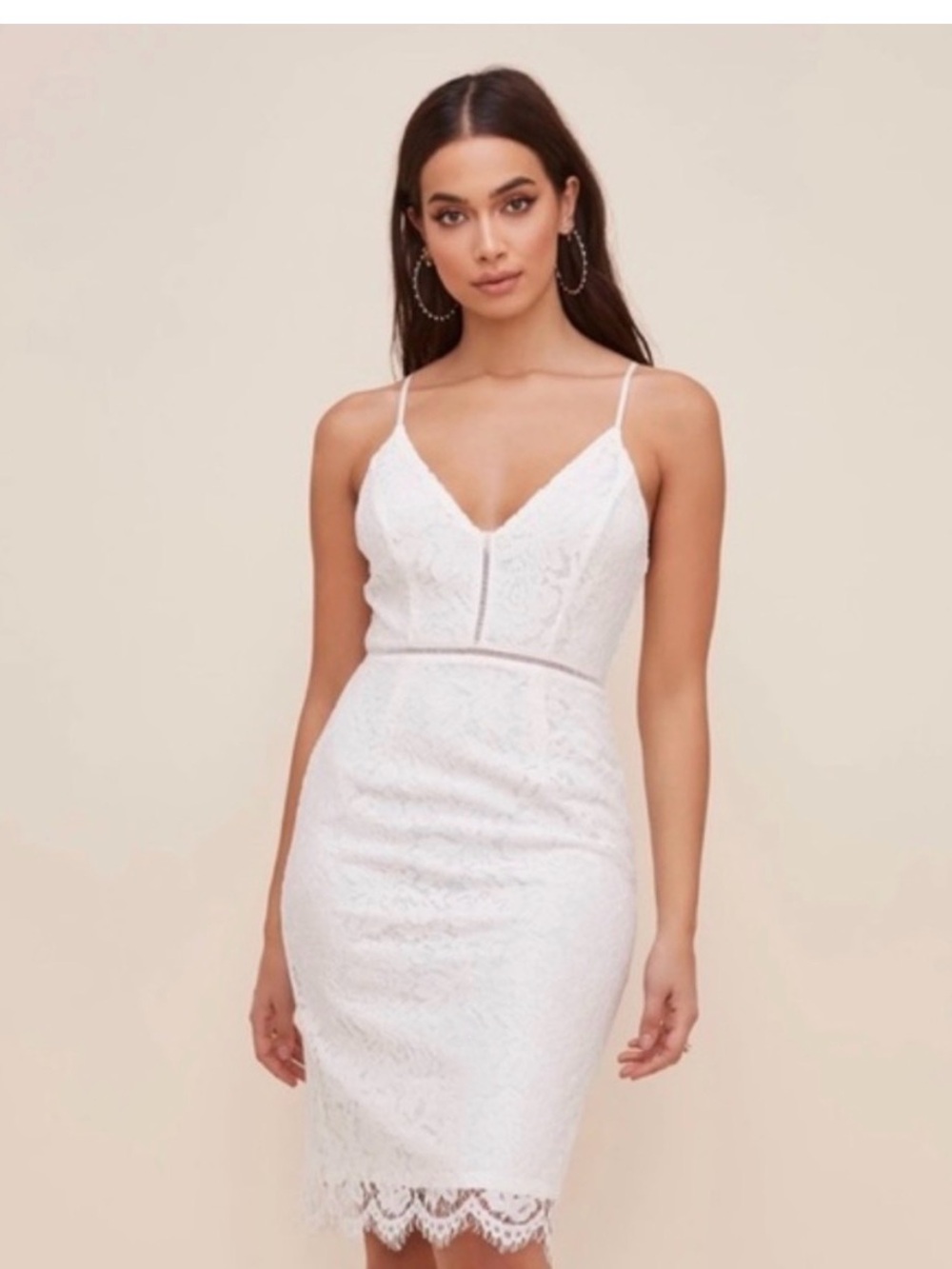ASTR the Label White Spaghetti Strap Lace Midi Dress -  Small